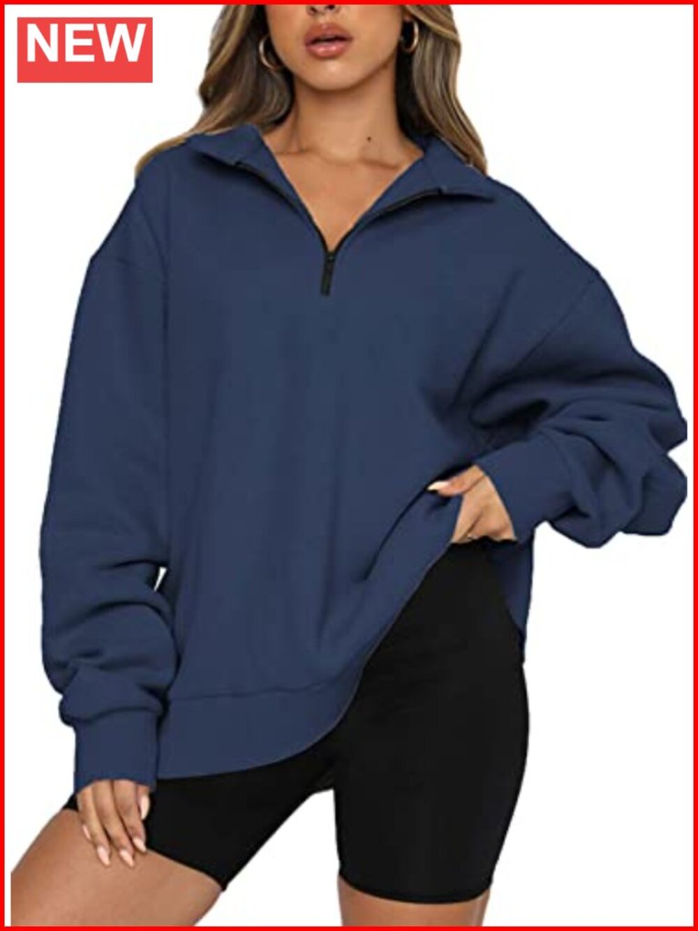 Oversized Fleece Half Zip Pullover Sweatshirt Kangaroo Pocket Workout Top